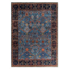  Traditional Serapi Hand Knotted Wool Light Blue Area Rug