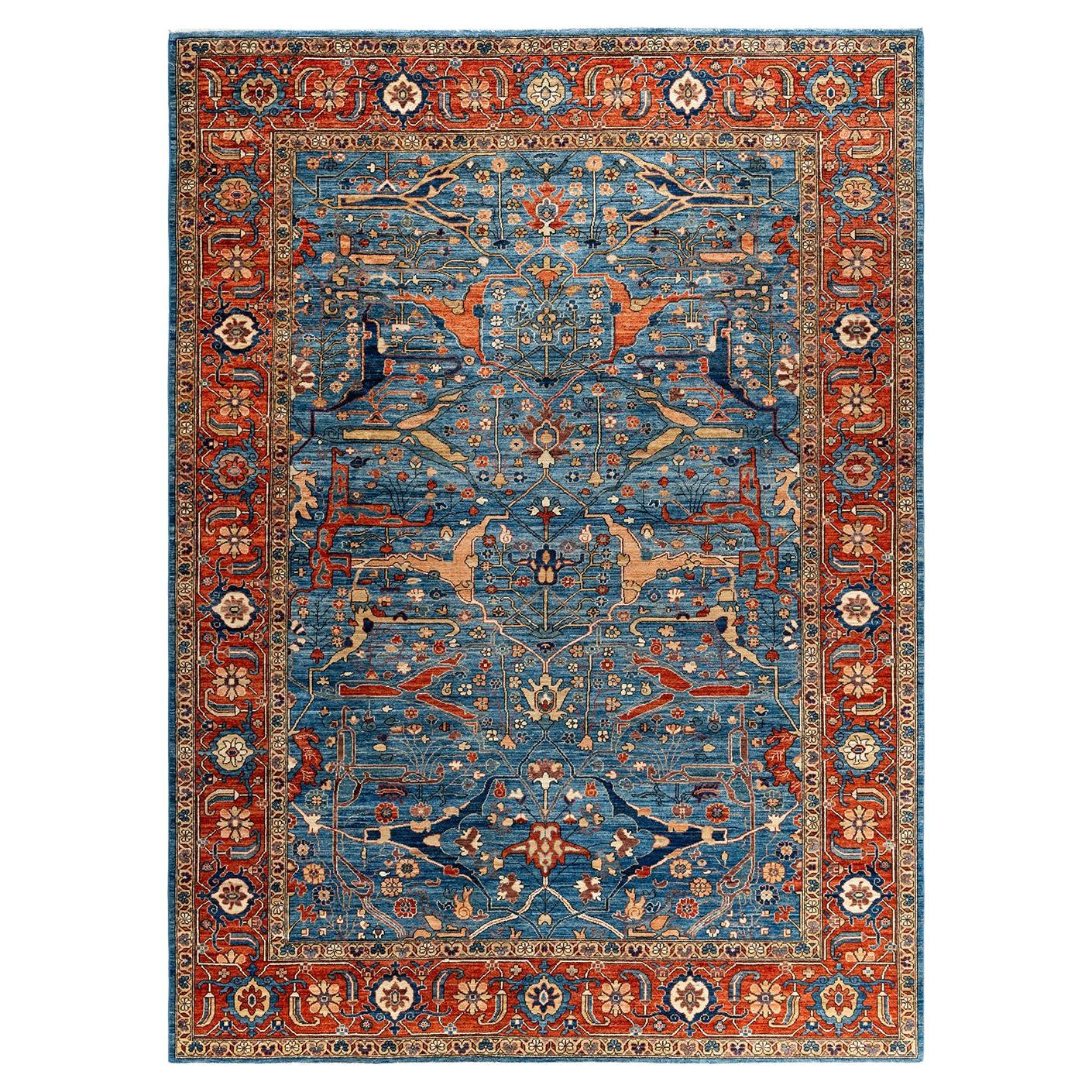 Traditional Serapi Hand Knotted Wool Light Blue Area Rug 