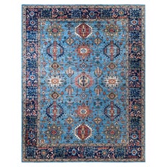 Traditional Serapi Hand Knotted Wool Light Blue Area Rug