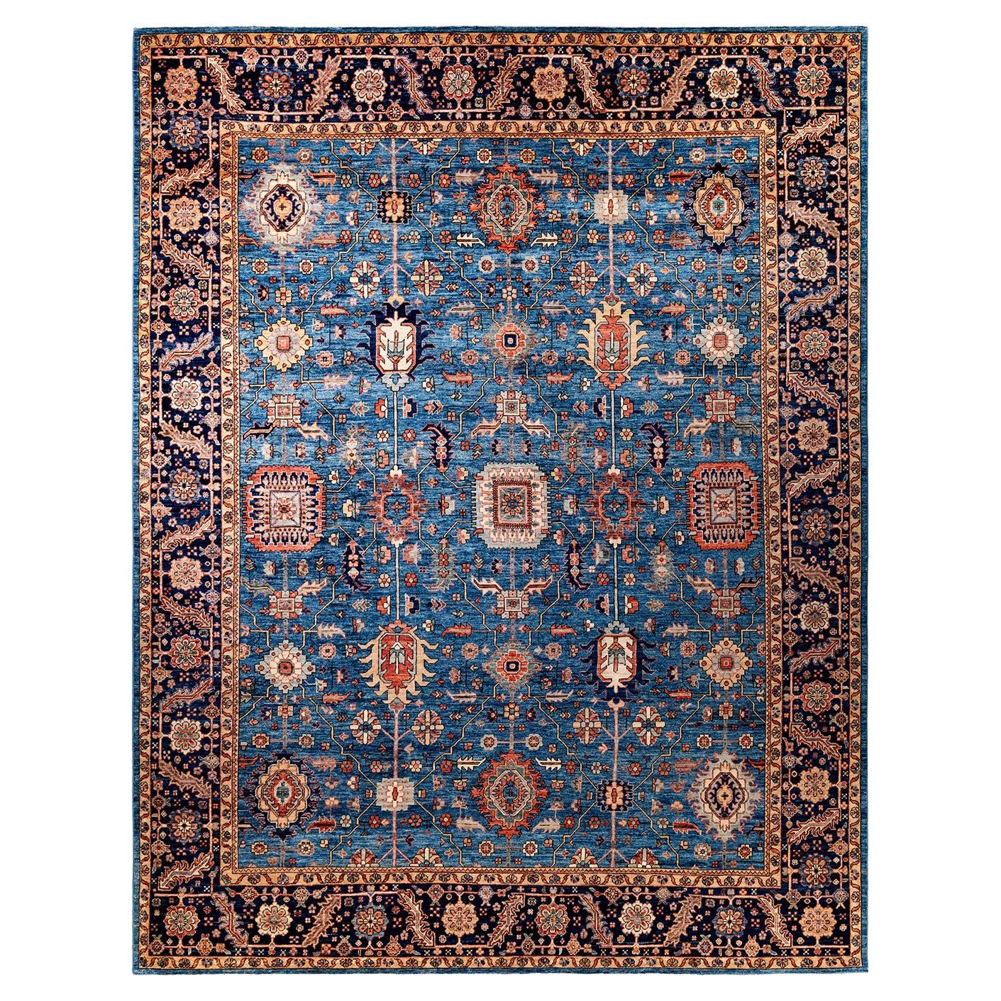 Traditioneller hellblauer Teppich aus handgeknüpfter Wolle Serapi 