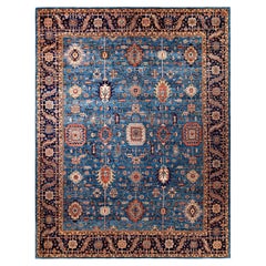 Traditional Serapi Hand Knotted Wool Light Blue Area Rug