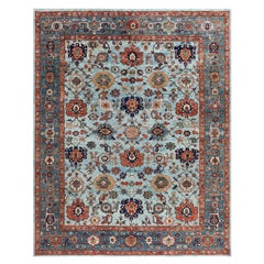 Traditional Serapi Hand Knotted Wool Light Blue Area Rug