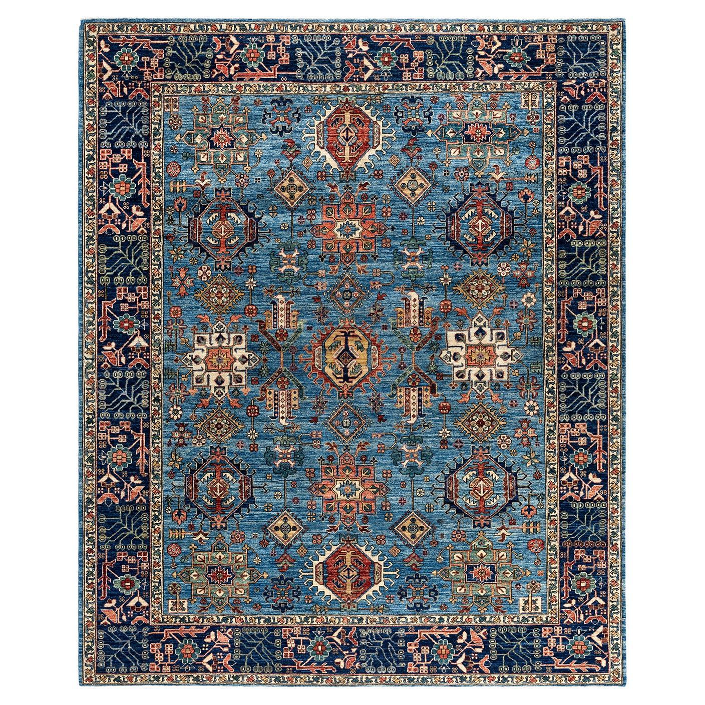 Traditional Serapi Hand Knotted Wool Light Blue Area Rug For Sale