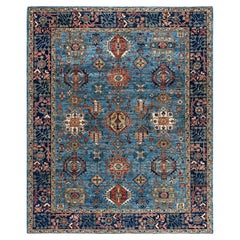 Traditional Serapi Hand Knotted Wool Light Blue Area Rug