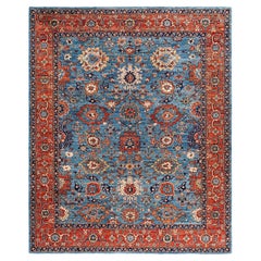 Traditional Serapi Hand Knotted Wool Light Blue Area Rug