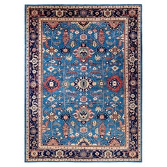 Traditional Serapi Hand Knotted Wool Light Blue Area Rug