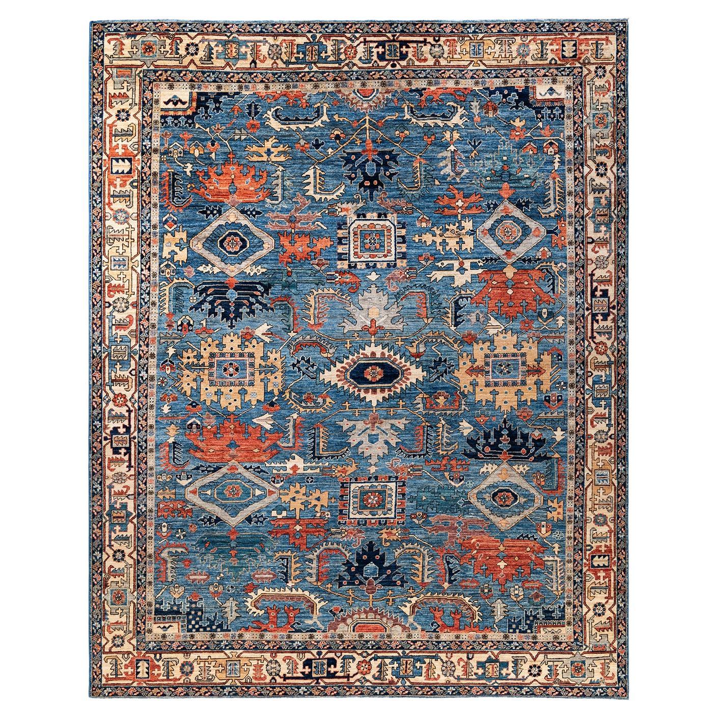 Traditioneller hellblauer Teppich aus handgeknüpfter Wolle Serapi  im Angebot