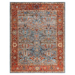 Traditional Serapi Hand Knotted Wool Light Blue Area Rug