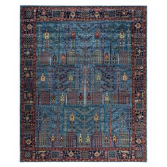 Traditional Serapi Hand Knotted Wool Light Blue Area Rug