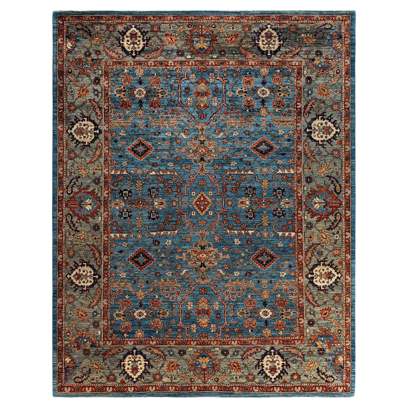  Traditional Serapi Hand Knotted Wool Light Blue Area Rug For Sale