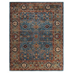 Traditional Serapi Hand Knotted Wool Light Blue Area Rug