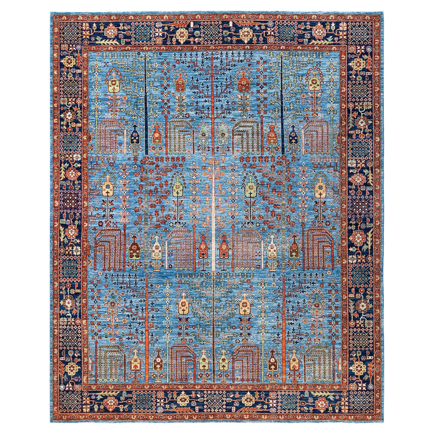 Traditional Serapi Hand Knotted Wool Light Blue Area Rug For Sale