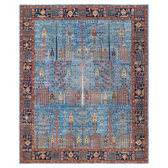 Traditional Serapi Hand Knotted Wool Light Blue Area Rug