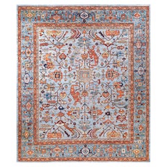 Traditional Serapi Hand Knotted Wool Light Blue Area Rug