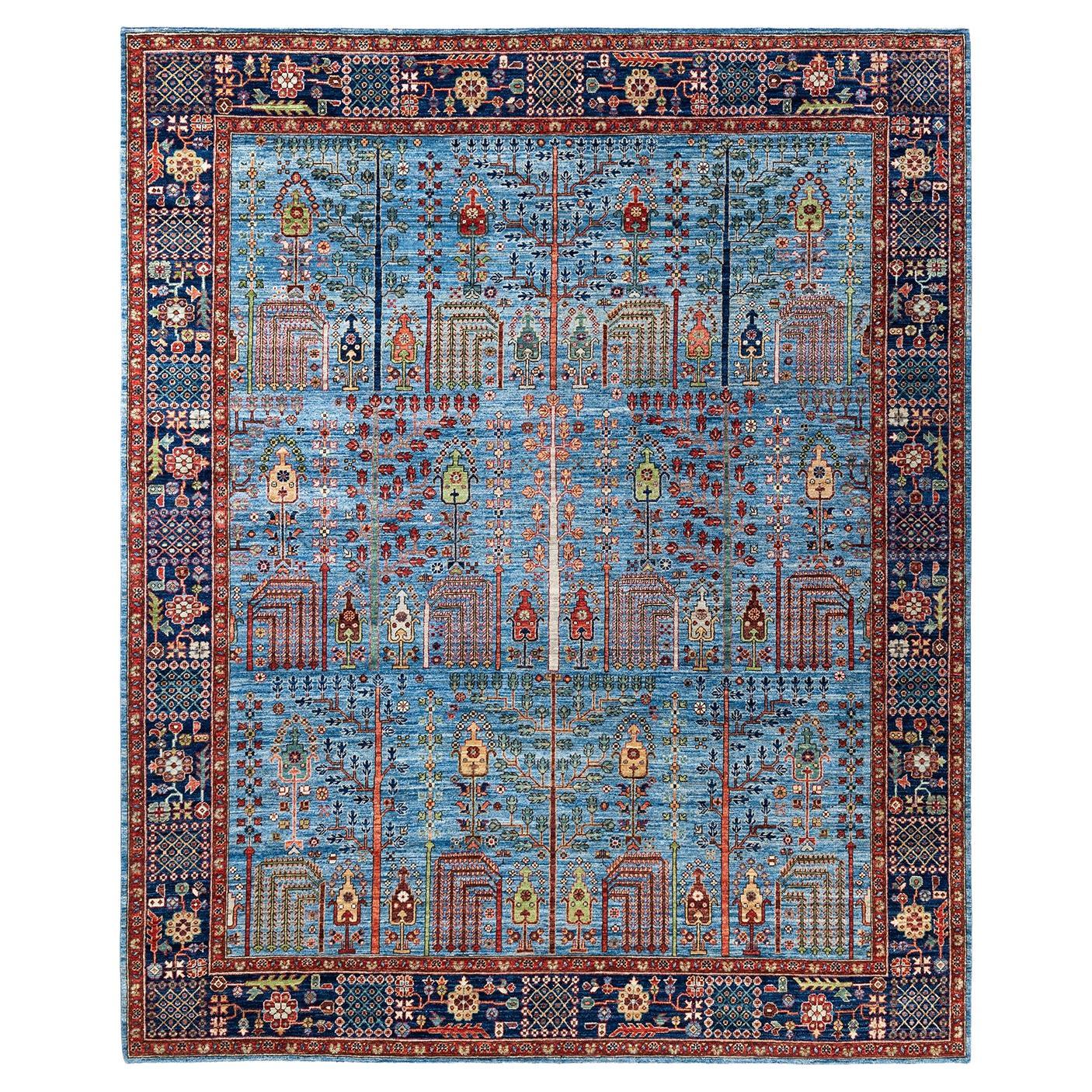  Traditional Serapi Hand Knotted Wool Light Blue Area Rug For Sale