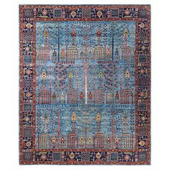 Traditional Serapi Hand Knotted Wool Light Blue Area Rug