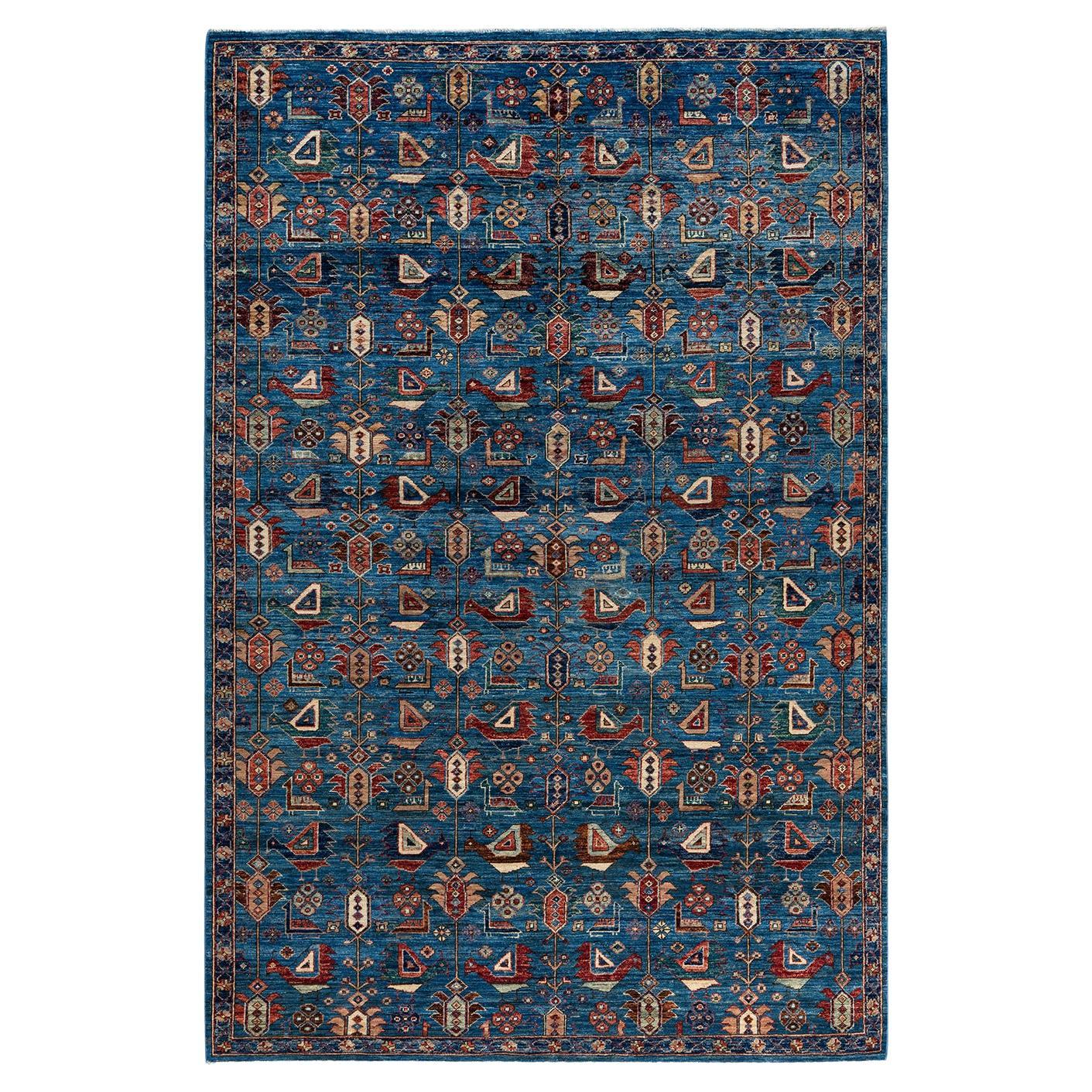 Traditional Serapi Hand Knotted Wool Light Blue Area Rug