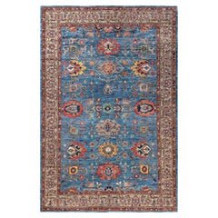 Traditional Serapi Hand Knotted Wool Light Blue Area Rug
