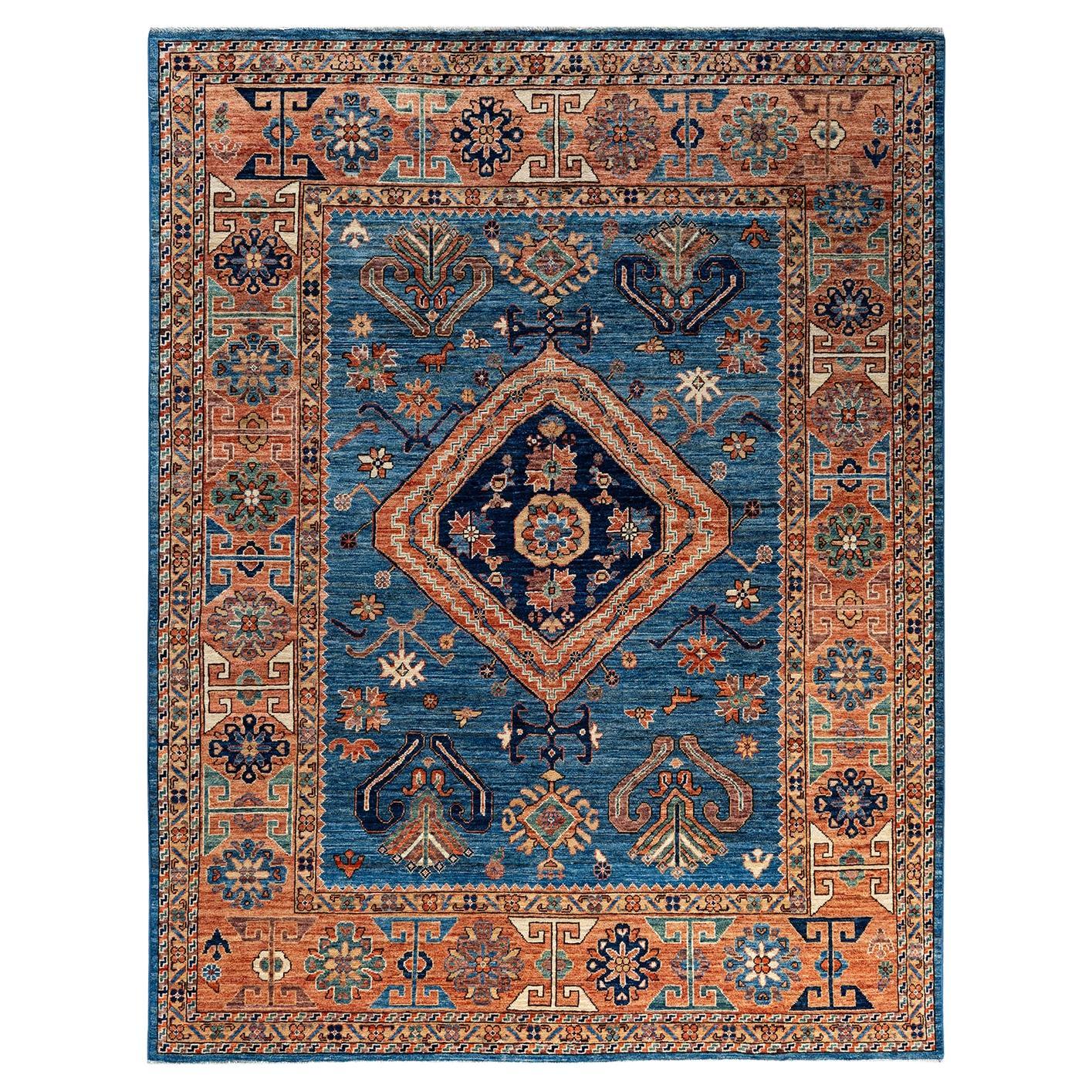  Traditional Serapi Hand Knotted Wool Light Blue Area Rug For Sale