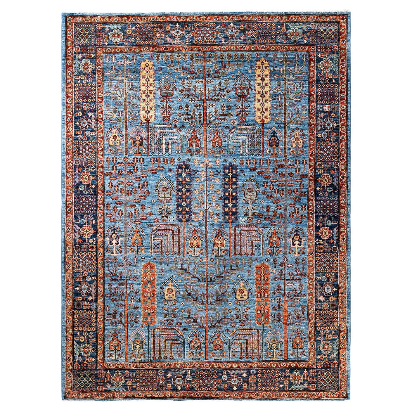 Traditional Serapi Hand Knotted Wool Light Blue Area Rug  For Sale
