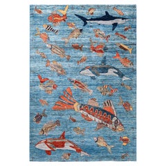 Tapis traditionnel Serapi noué à la main en laine bleu clair