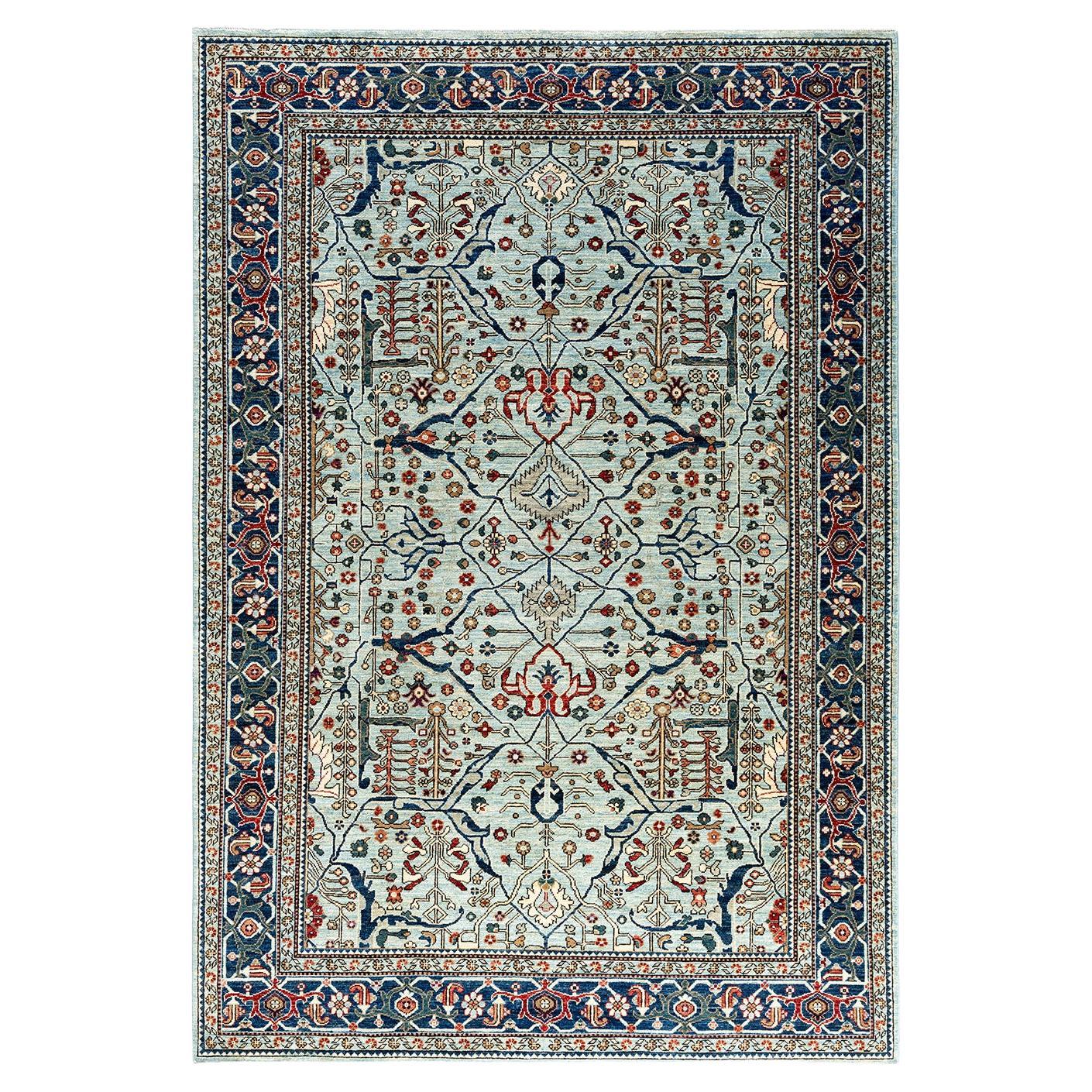 Traditional Serapi Hand Knotted Wool Light Blue Area Rug