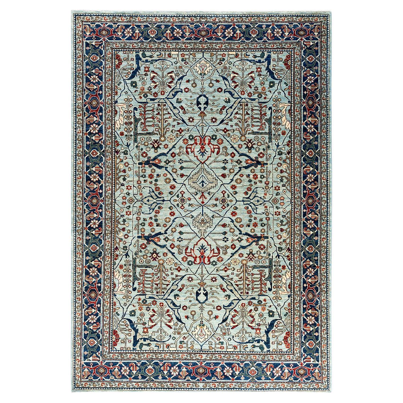  Traditional Serapi Hand Knotted Wool Light Blue Area Rug For Sale