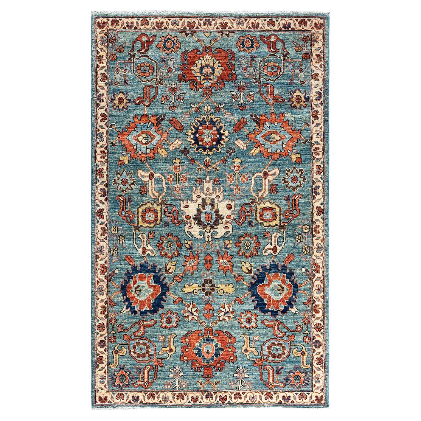 Traditional Serapi Hand Knotted Wool Light Blue Area Rug For Sale