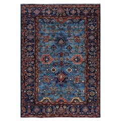 Traditional Serapi Hand Knotted Wool Light Blue Area Rug
