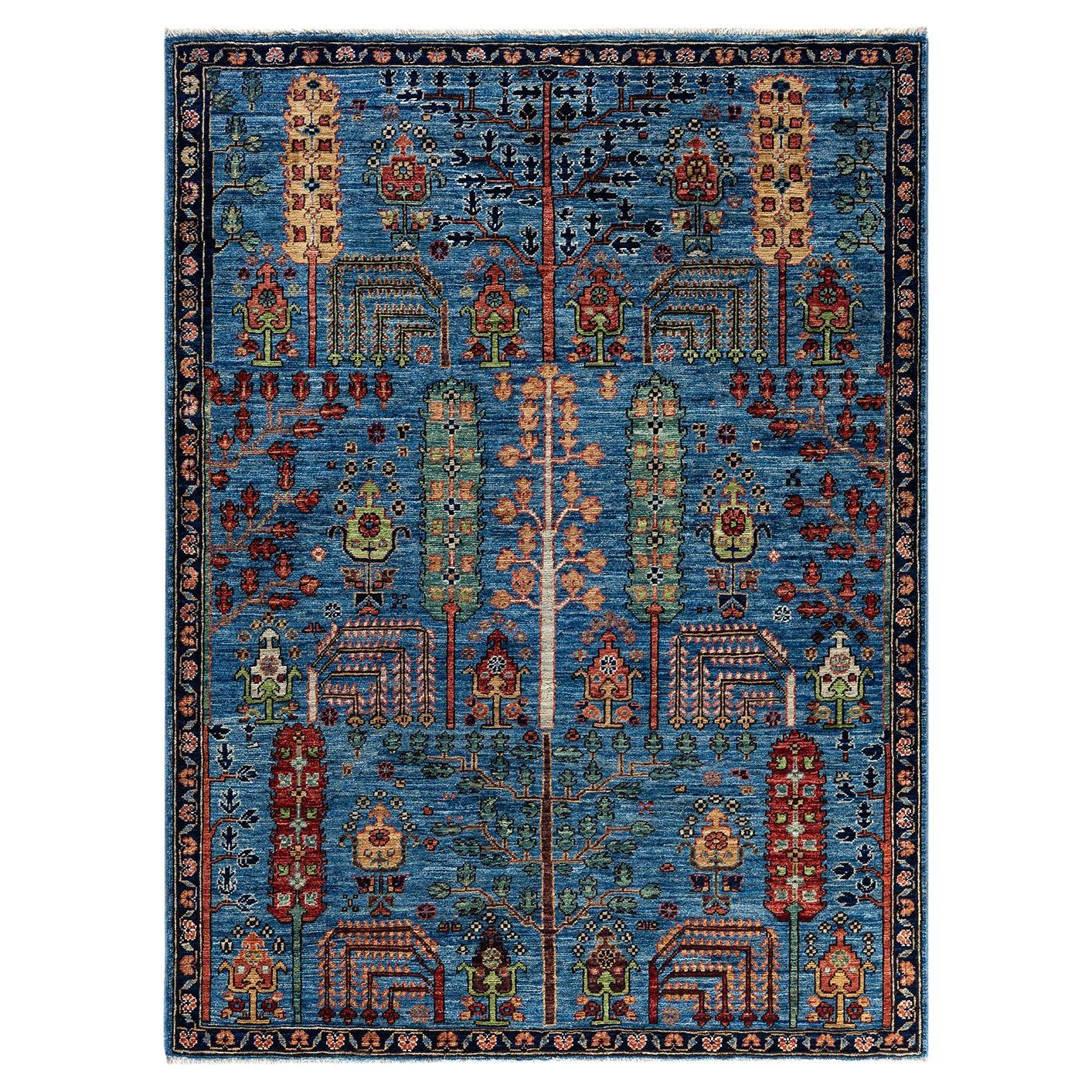 Tappeto tradizionale Serapi in lana annodata a mano di colore blu chiaro 
