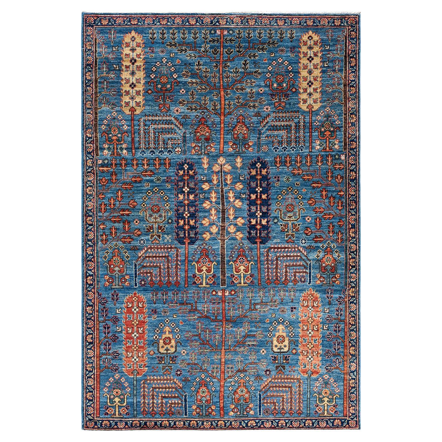 Tappeto tradizionale Serapi in lana annodata a mano di colore blu chiaro 