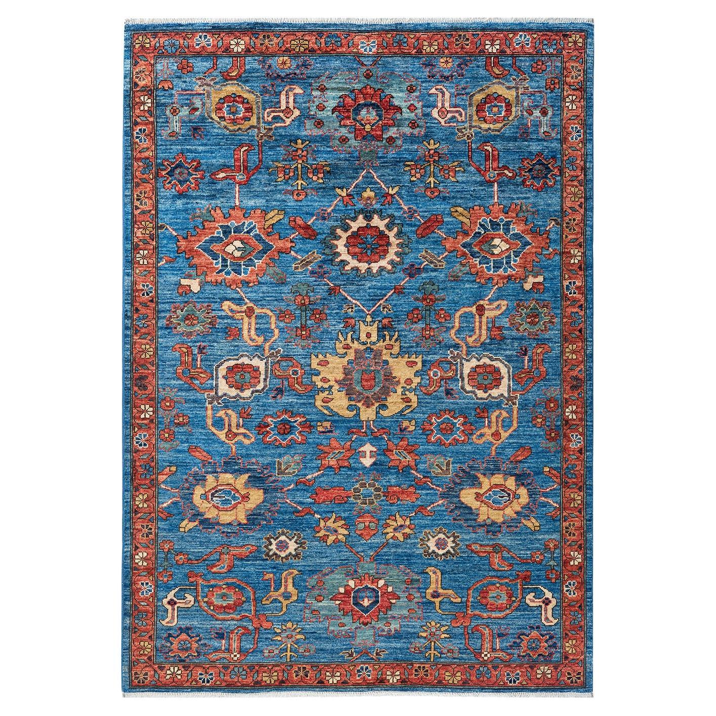 Traditional Serapi Hand Knotted Wool Light Blue Area Rug  For Sale