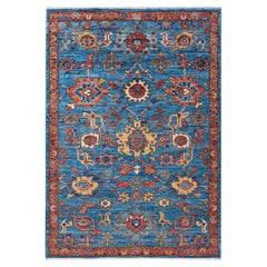 Traditional Serapi Hand Knotted Wool Light Blue Area Rug 