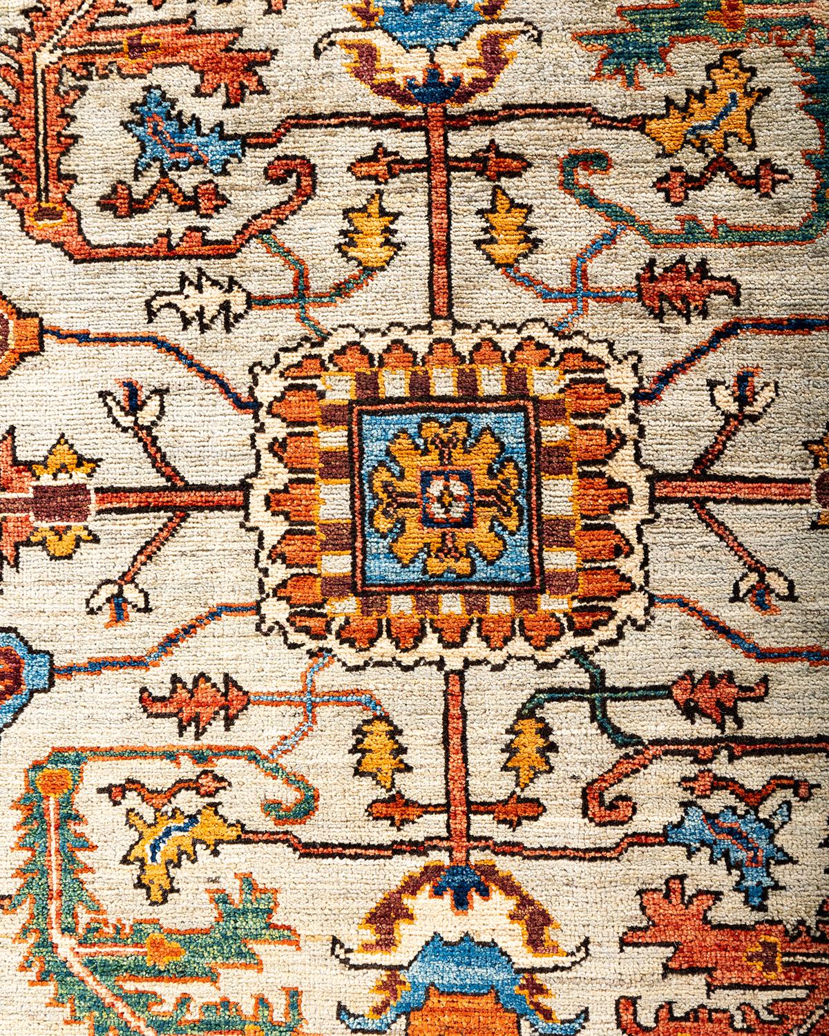 Alfombra tradicional Serapi de lana anudada a mano, gris claro Pakistaní en venta