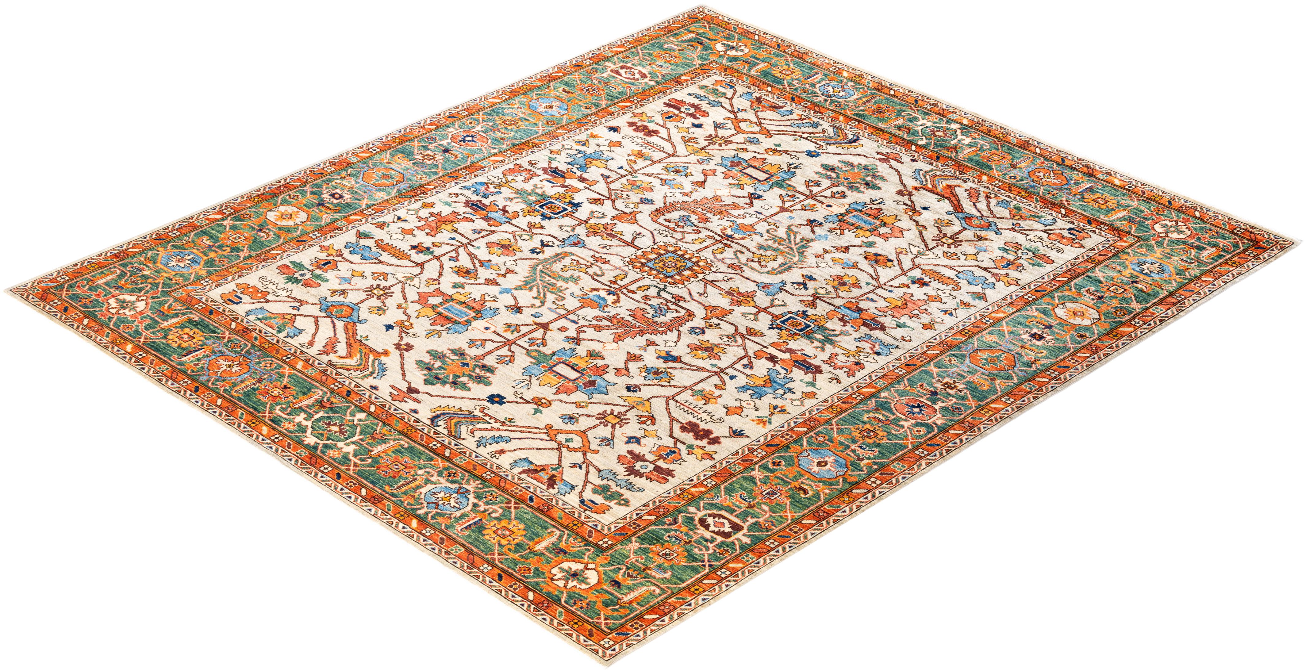 Alfombra tradicional Serapi de lana anudada a mano, gris claro en venta 2