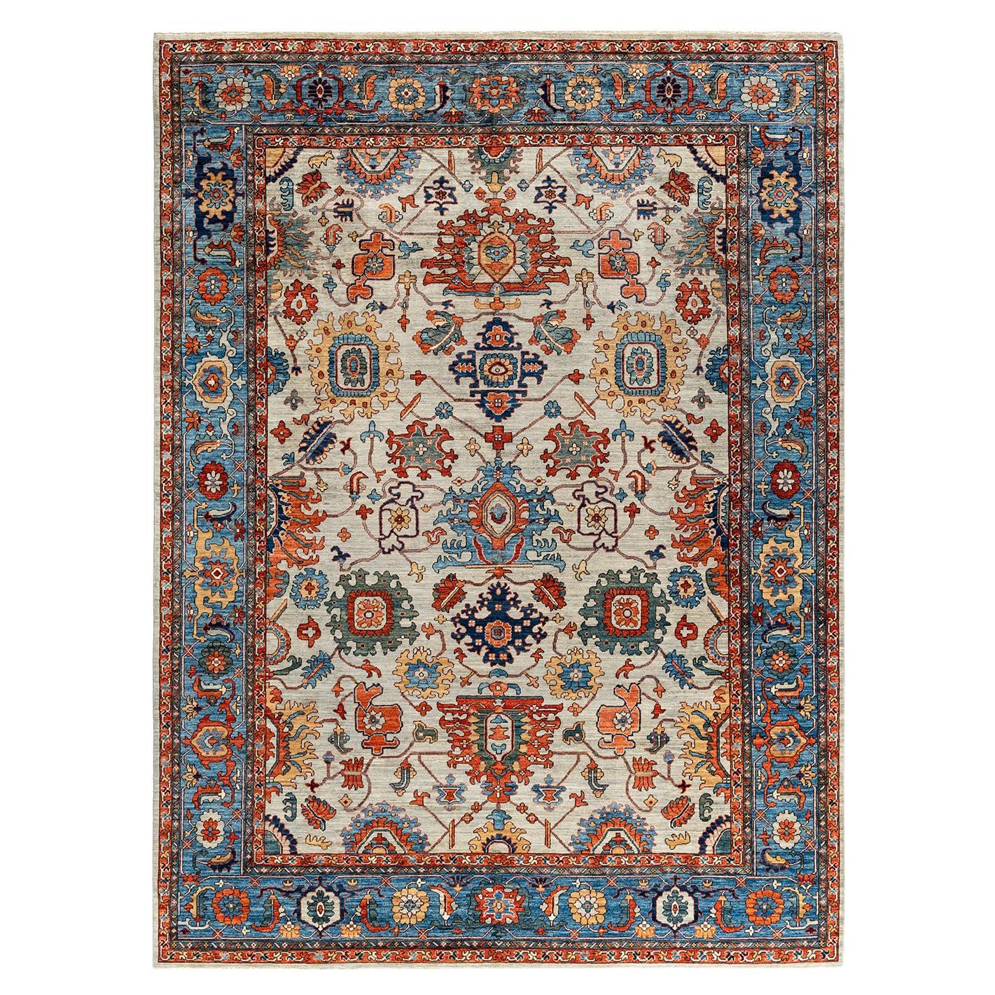  Traditional Serapi Hand Knotted Wool Light Gray Area Rug 