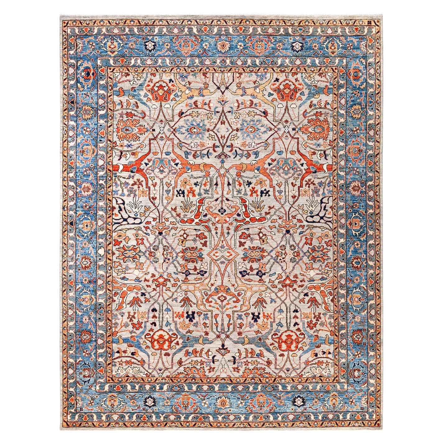  Traditional Serapi Hand Knotted Wool Light Gray Area Rug