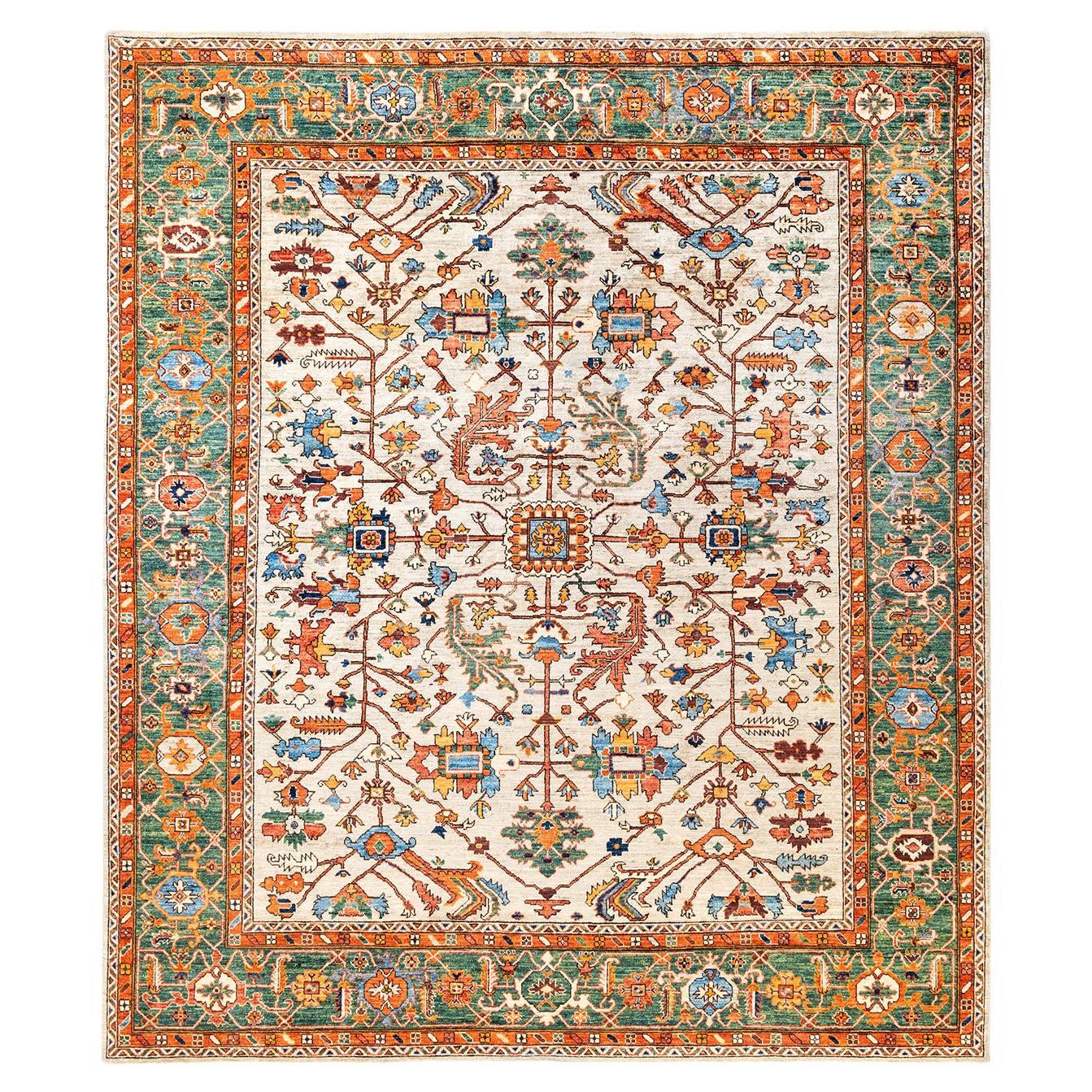 Tapis traditionnel Serapi noué à la main en laine gris clair