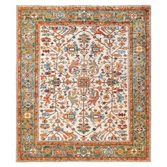 Traditional Serapi Hand Knotted Wool Light Gray Area Rug