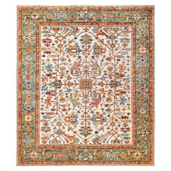 Tapis traditionnel Serapi noué à la main en laine gris clair