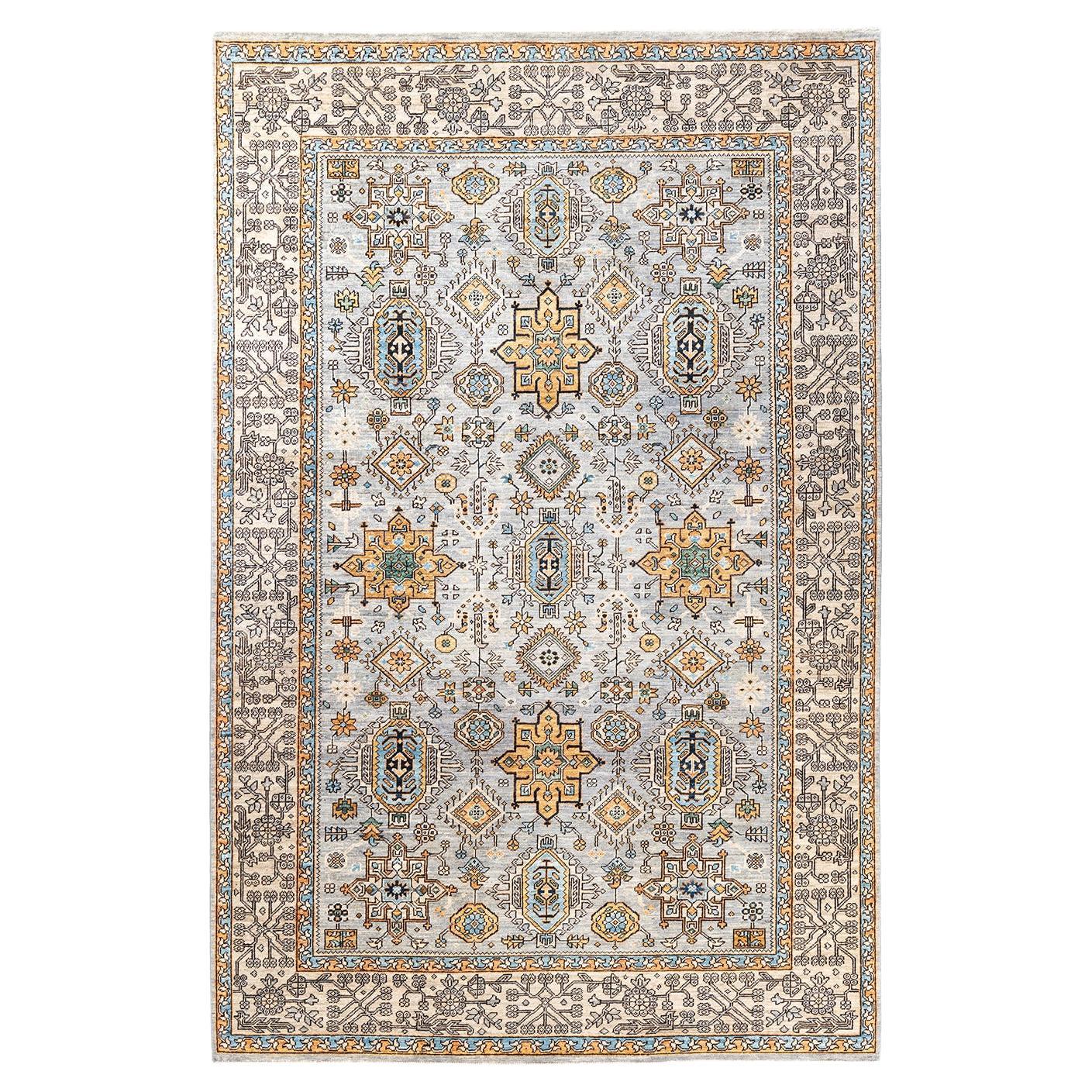 Traditional Serapi Hand Knotted Wool Light Gray Area Rug  For Sale