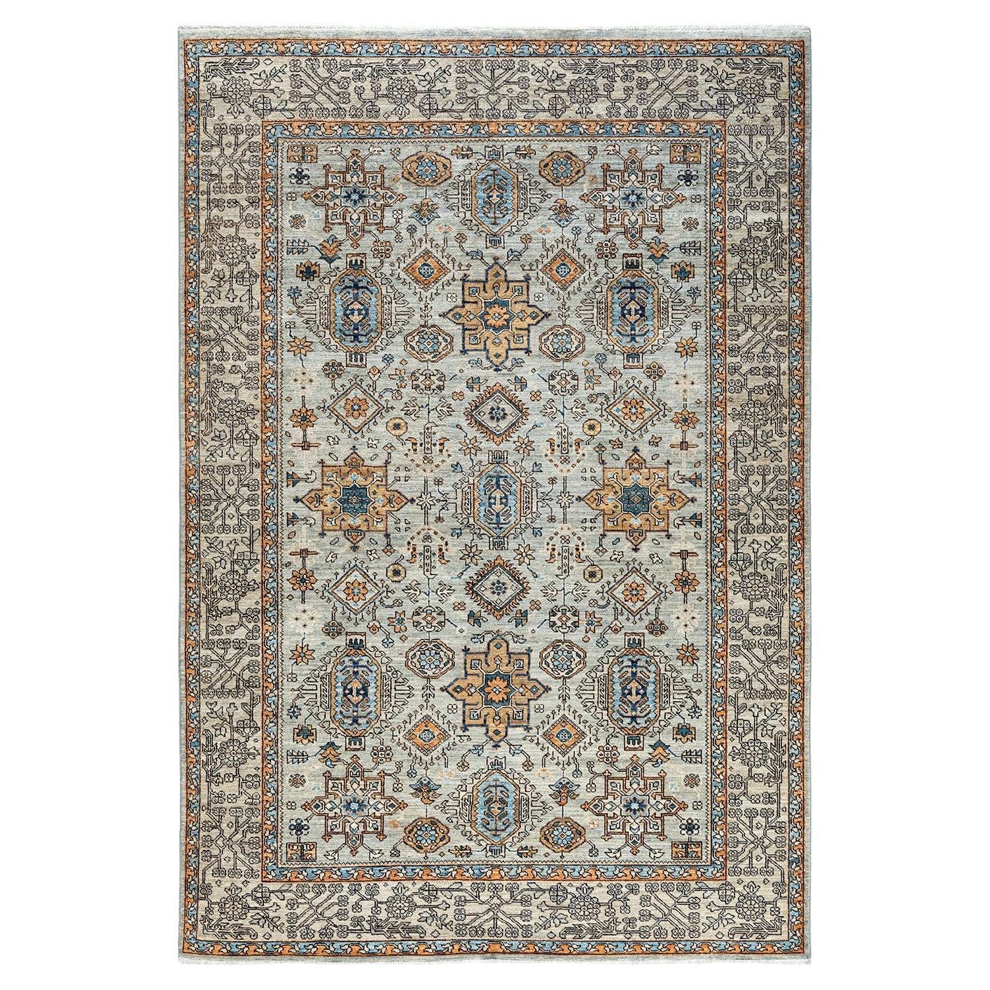 Traditional Serapi Hand Knotted Wool Light Gray Area Rug For Sale