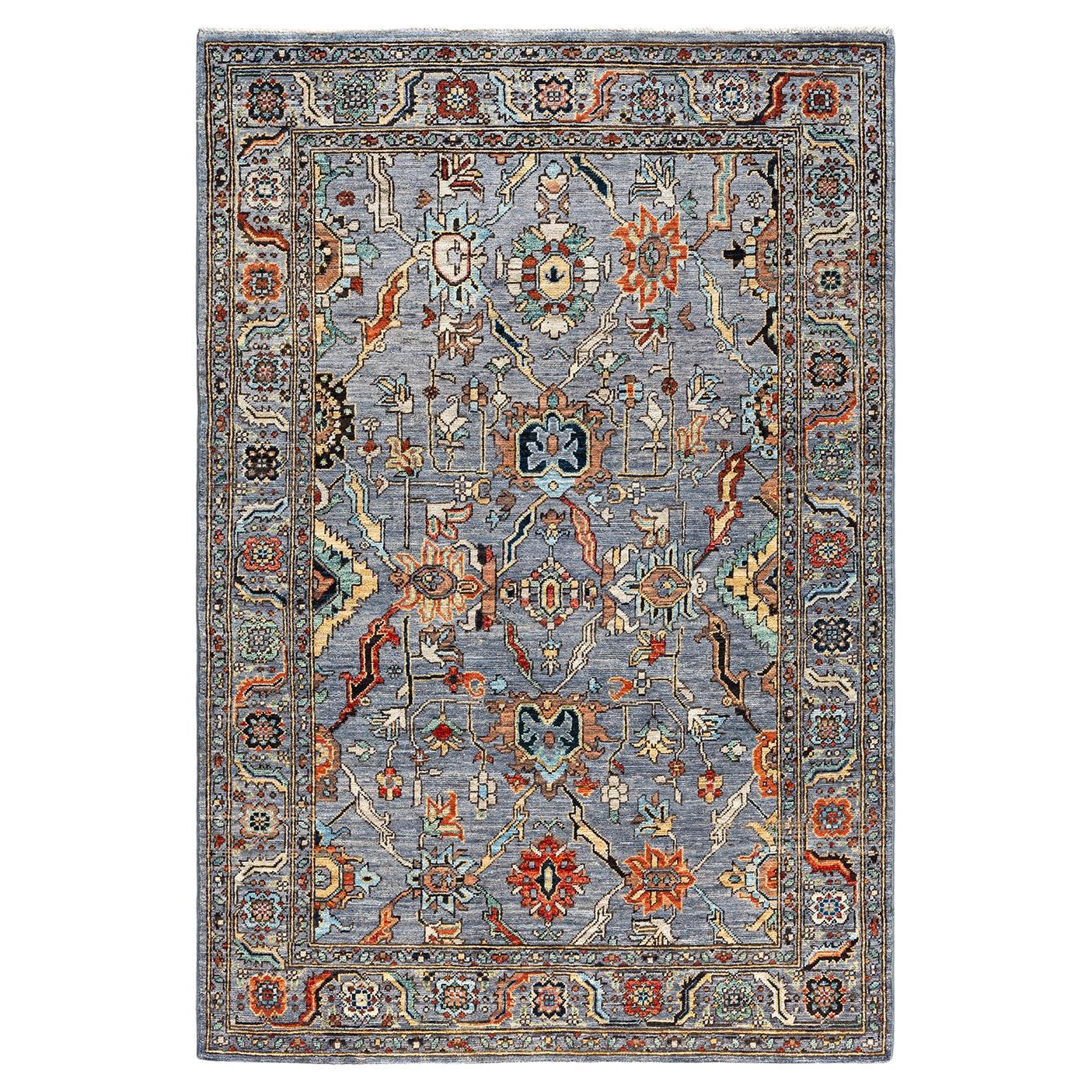  Traditional Serapi Hand Knotted Wool Light Gray Area Rug For Sale