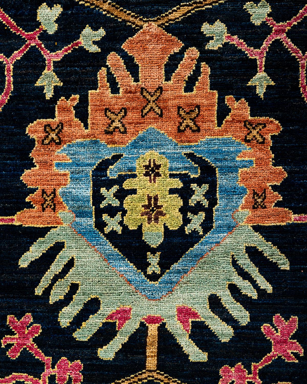 Pakistanais Traditional Serapi Tapis de zone en laine nouée à la main marine 6' 0