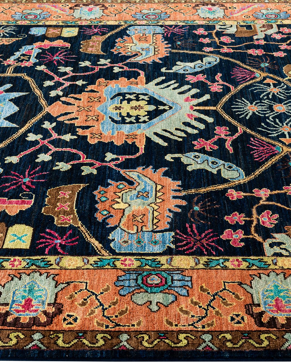 Noué à la main Traditional Serapi Tapis de zone en laine nouée à la main marine 6' 0