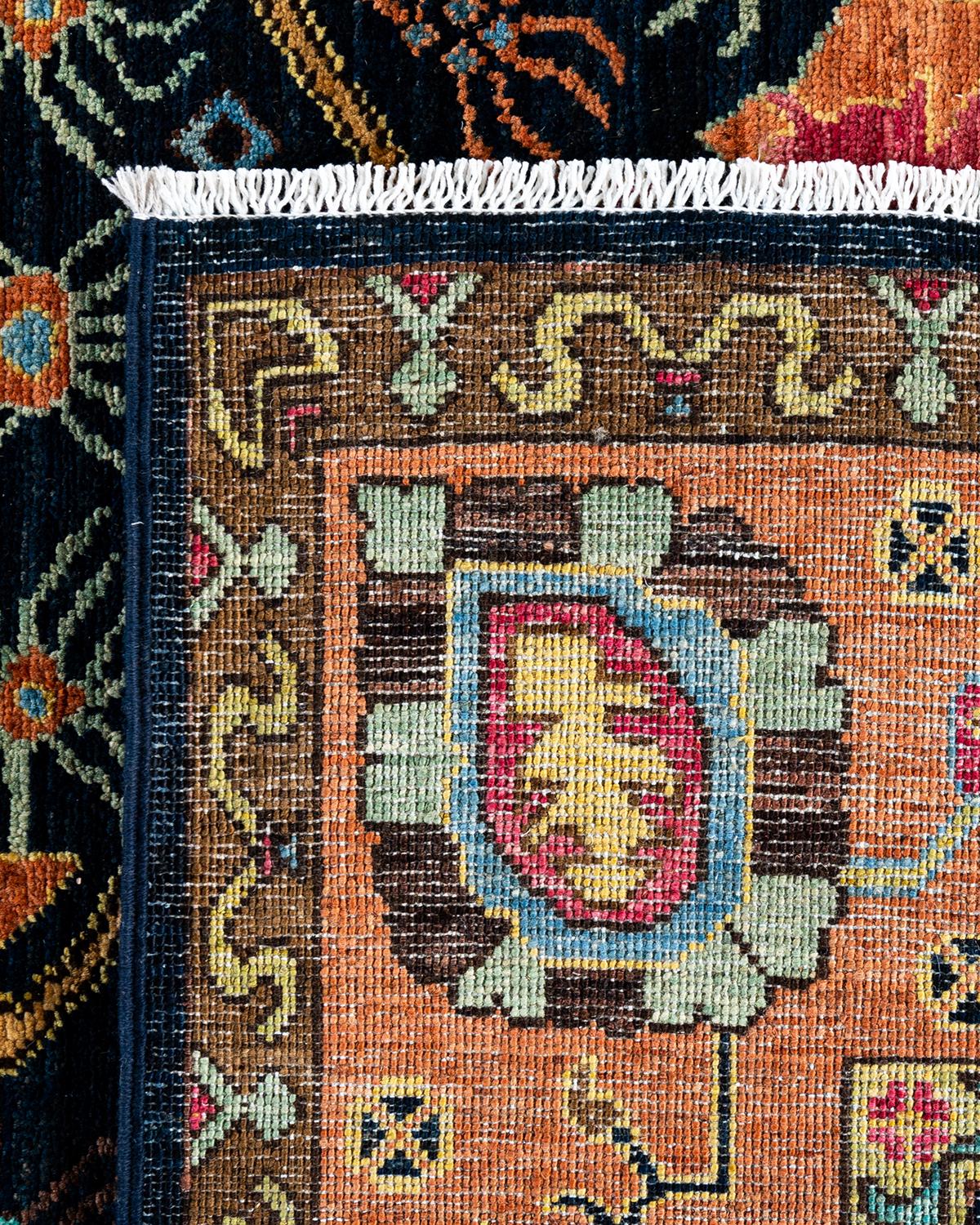 Traditional Serapi Tapis de zone en laine nouée à la main marine 6' 0