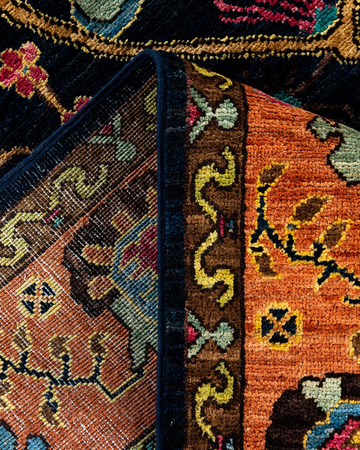 XXIe siècle et contemporain Traditional Serapi Tapis de zone en laine nouée à la main marine 6' 0