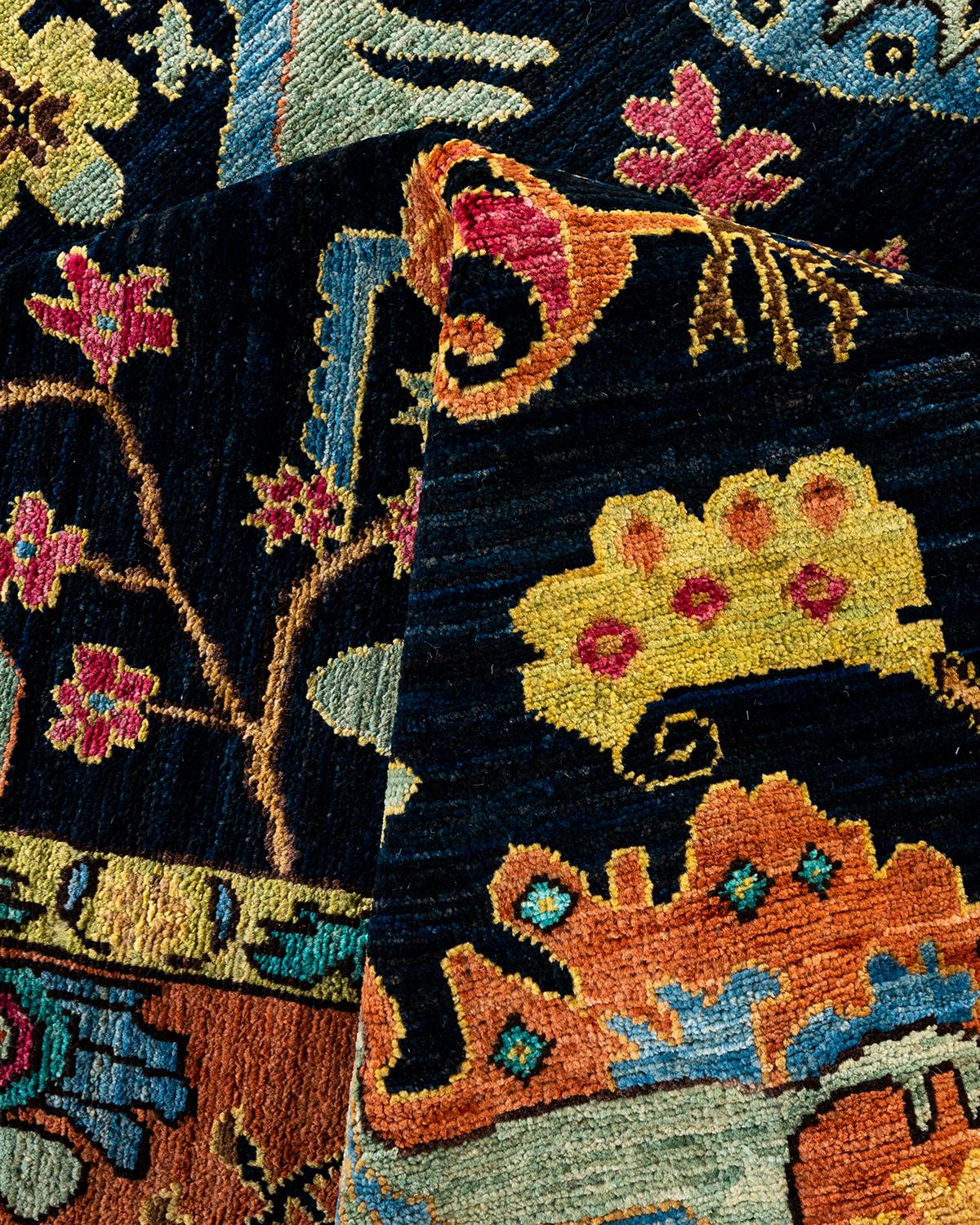Laine Traditional Serapi Tapis de zone en laine nouée à la main marine 6' 0