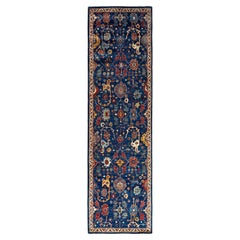 Traditional Serapi Hand Knotted Wool Navy Runner 2' 8" x 9' 9"