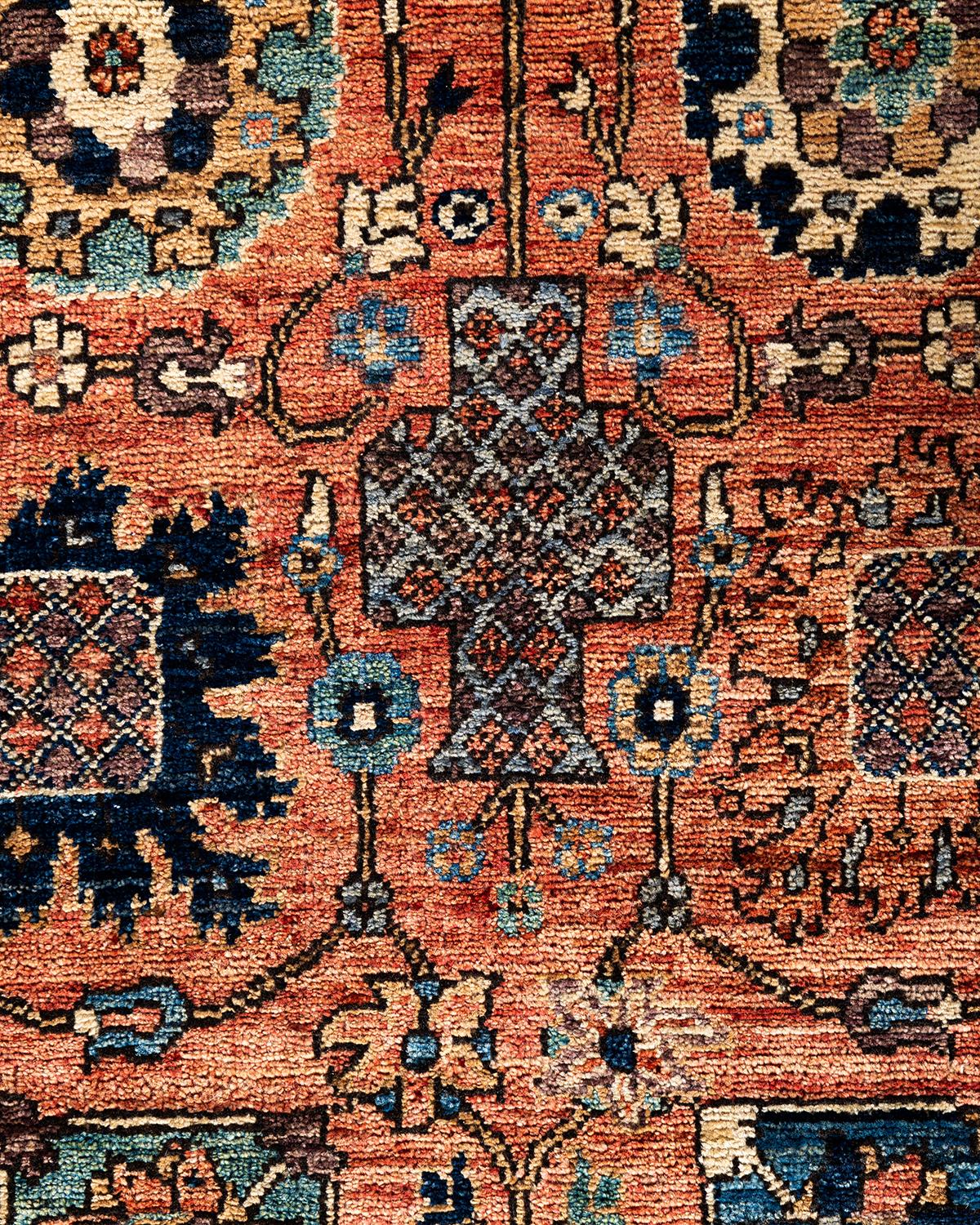 Traditioneller handgeknüpfter orangefarbener Serapi-Teppich aus Wolle 2' 7